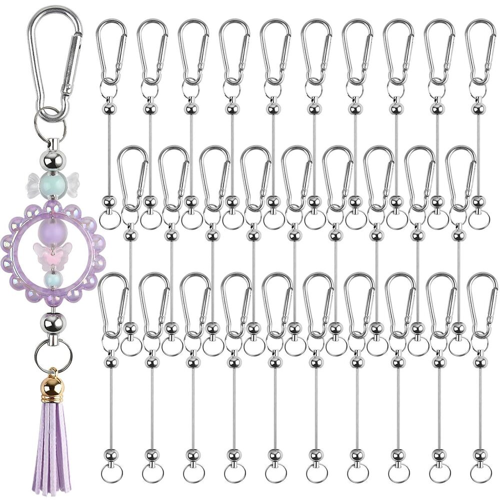 1639 30pcs Blank Beadable Keychain Bars, DIY Stainless Steel Bead Keychain